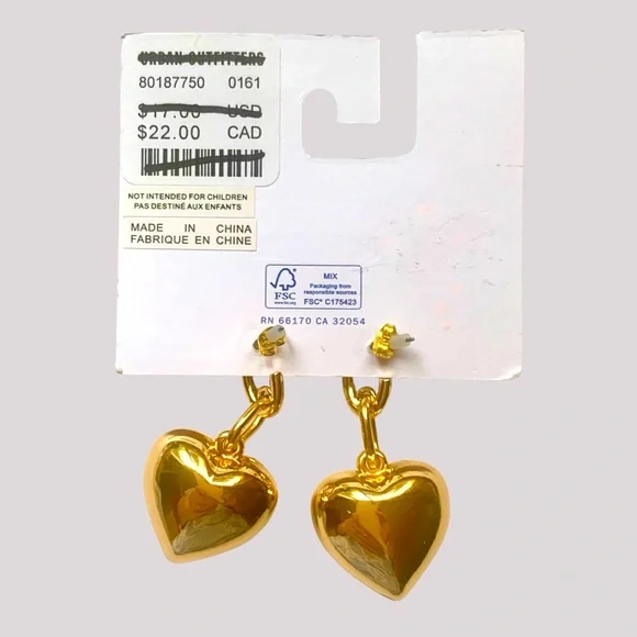 Urban Outfitters Shiny Gold Heart Earrings Valentine - Picture 3 of 3
